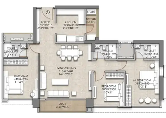 3 BHK Floor Plan